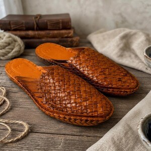 Handmade Dark Brown Woven Leather Mules, Women's Summer Sandals image 2