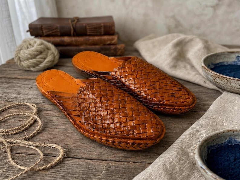 Handmade Dark Brown Woven Leather Mules, Women's Summer Sandals image 2