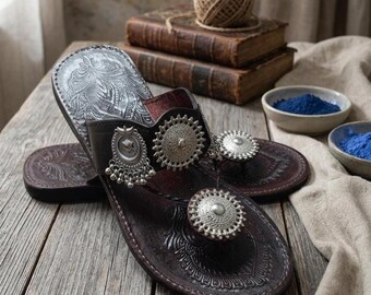 Handmade Jutti, Genuine Leather Punjabi Footwear with Mirror Work
