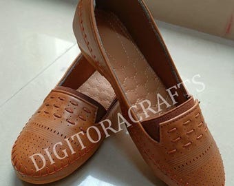 Handmade Brown Leather Loafers, Women's Slip-On Flats, Casual Walking Shoes