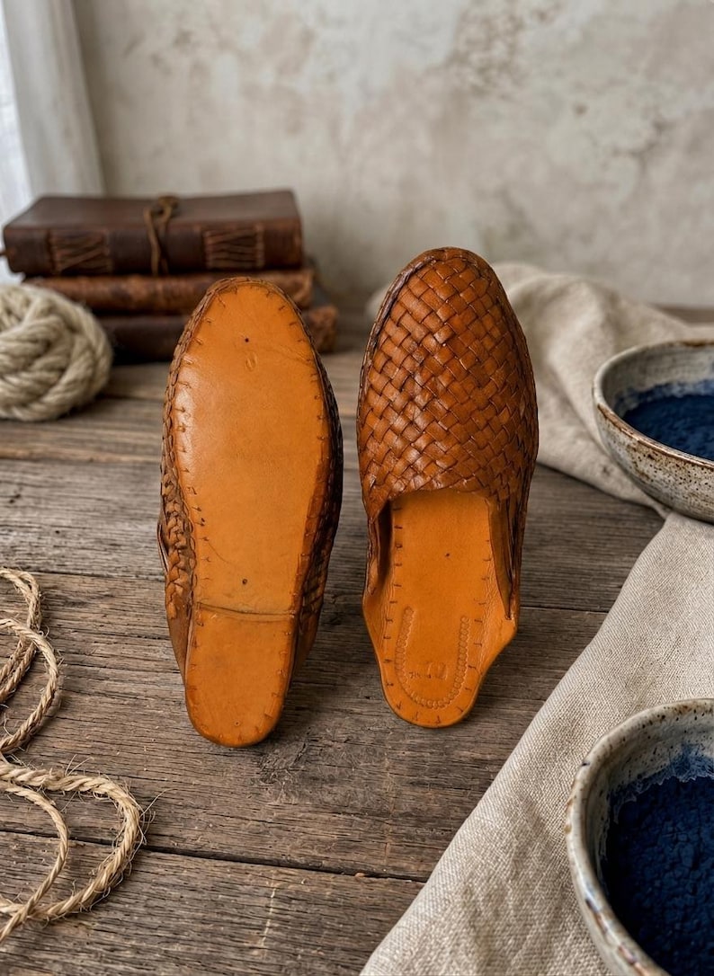 Handmade Dark Brown Woven Leather Mules, Women's Summer Sandals image 3