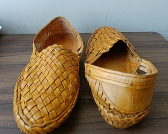 Handmade Yellow Woven Leather Mules, Men's Summer Sandals