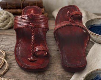 Handcrafted Brown Leather Kolhapuri Chappal, Men's Indian Mojari Footwear