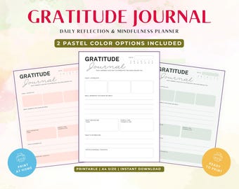 Gratitude Journal Printable, Daily Self Care Diary, Wellness Planner (Instant Download)