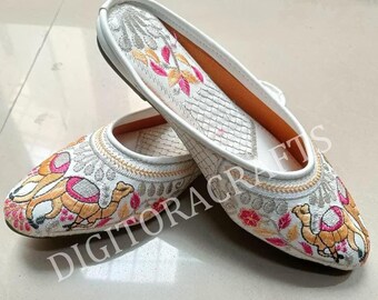 Camel Shoes For Bride, Multicolor Dabka Embroidery with Flat Sole