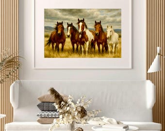 Impresión de un Mustang salvaje: pintura al óleo estilo western (descarga digital)