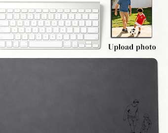 Anpassad pappa-barn-fotoskiss skrivbordsmatta, personlig fars dag-present, lädermusmatta