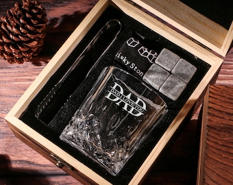 Personalized Whiskey Glass Set, Engraved Wood Gift Box,Father's Day Gift