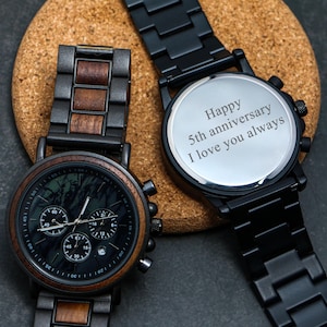 Personalized Engraved Men&#39;s Watch,Anniversary Gifts,5th Anniversary Gift For Husband,Romantic anniversary gifts for Husband of 5 years