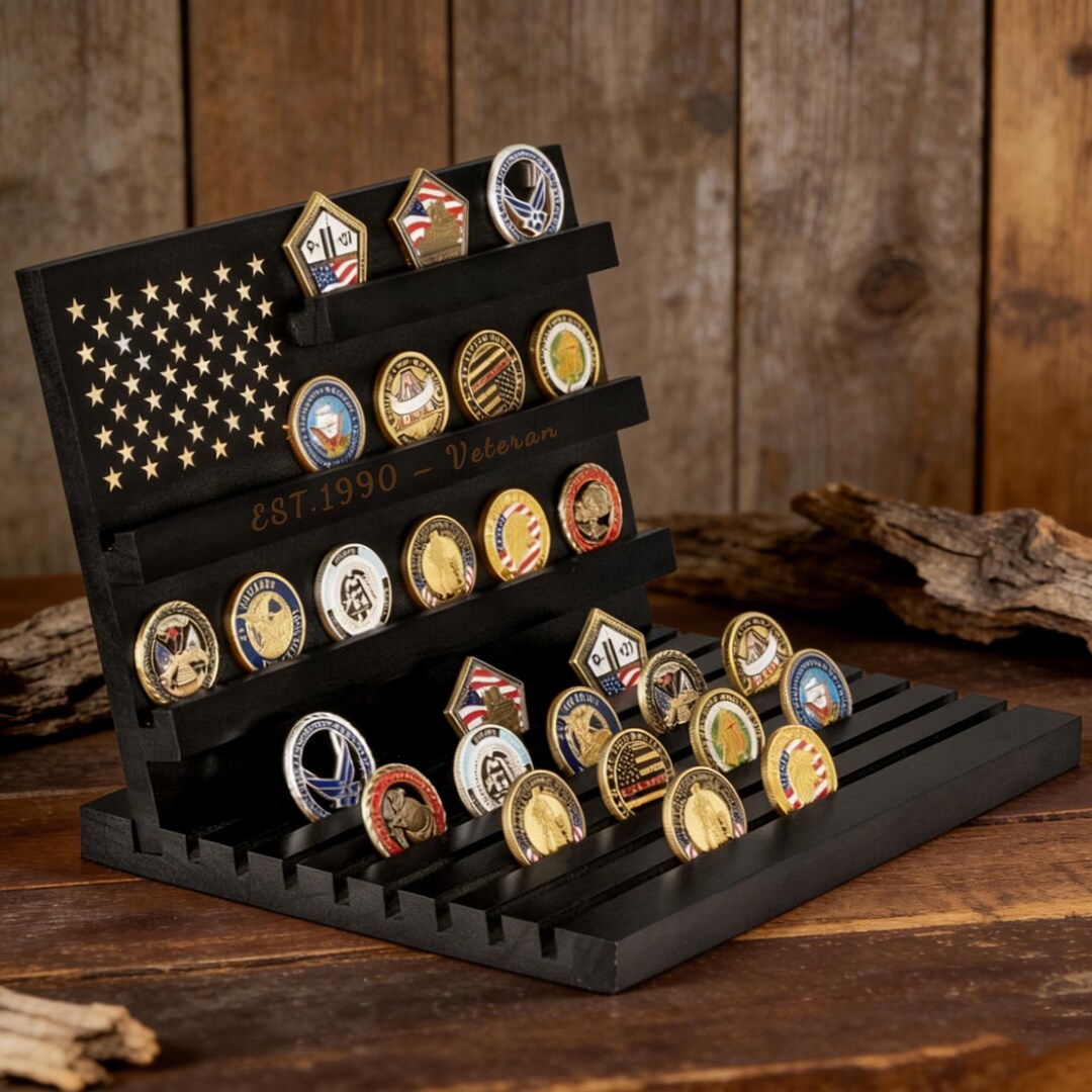 Michigan Coin Rack Custom Wooden Challenge Coin Display Rack, Personalized Military Coin ...