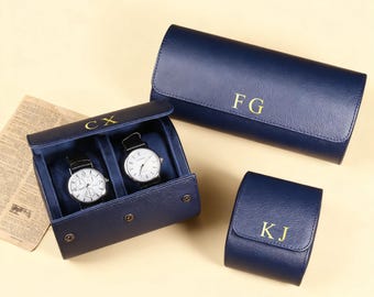 Personalized Leather Watch Case, Travel Watch Roll, Watch Roll for 3 Watches,Valentine's Day gift,Gift for Him,Christmas Gift