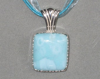 Larimar, Bright, Clean, Large Blue Stone, Sterling Silver Pendant