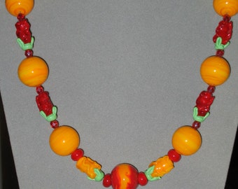 Lampwork Bead Necklace, Magnetic Clasp