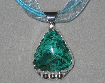 Chrysocolla in Sterling Silver Pendant
