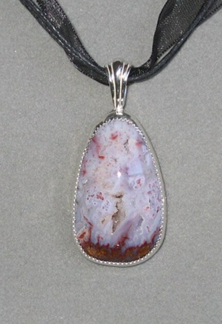 Flame Agate with Druzy Pockets Sterling Silver Pendant