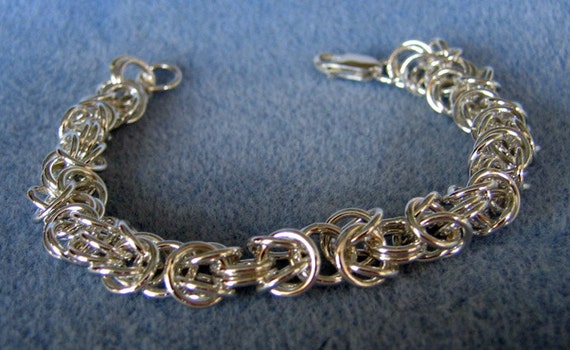 Sterling Silver Bracelet, Byzantine Chain Maille Link Fully