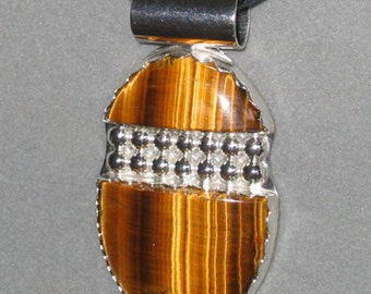Tigerseye Double Stone Stunning Pendant, Sterling Silver, FREE SHIPPING