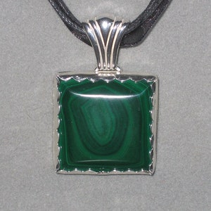 Malachite, Big Square Sterling Silver Pendant