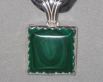 Malachite, Big Square Sterling Silver Pendant