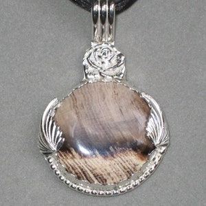 Petrified Wood Sterling Silver Pendant, Free Shipping