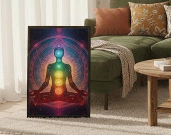 Chakra Meditation Framed Canvas Art: Spiritual Yoga Decor