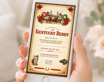 Kentucky Derby Party Invitation, Horse Racing Viewing Party Invite, Southern Race Evite, Mint Julep Canva Template, Run For The Roses Text