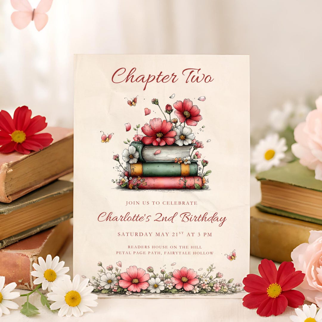 Chapter Two Birthday Invite, Floral Storybook Bday Invitation, Girl ...