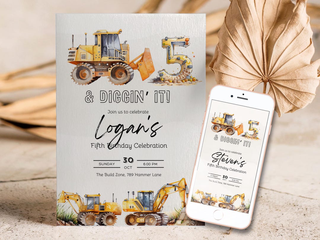 Five and Digging It Birthday Invitation, Canva Template Dumptruck ...