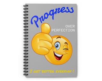Motivational Spiral Notebook - Ruled Line, Progress Over Perfection, Journal, Diary, Writing Pad, Inspirational Quote Notebook