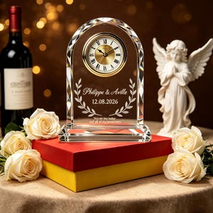 Personalized Wedding Vow Clock Crystal Plaque, Gifts for newly married friend, Custom Anniversary Gift with Engraved Name,Date & Custom Vows