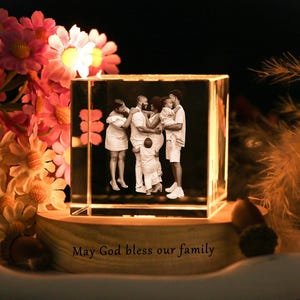 3D Crystal gifts for family,Custom Crystal Photo Gifts for her,Personalized 3D Crystal Photo Portrait LED,Engraved Crystal Photo With Light.