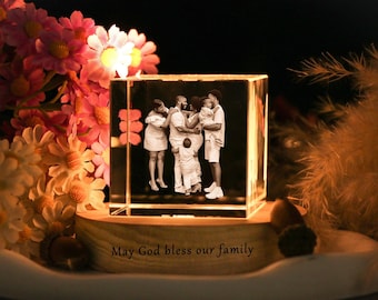 3D Crystal gifts for family,Custom Crystal Photo Gifts for her,Personalized 3D Crystal Photo Portrait LED,Engraved Crystal Photo With Light.