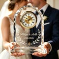 Custom Wedding Vow Clock Crystal Plaque, Personalized Anniversary Gift with Engraved Name,Date & Custom Vows, Gifts for newly married friend