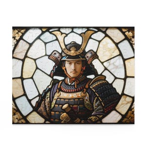Puzzle - Japanese Samurai Stained Glass Style, 120, 252, 500-Piece. Jigsaw, Fun Activity, Mind Challenge, Relaxation, Decorative. Holiday