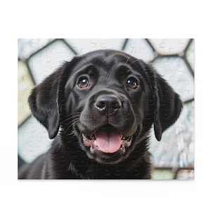 Puzzle, Black Labrador Stained Glass Style, Dog Lover Jigsaw Game, 120, 252, 500-Piece, Pet Parent Activity, Family Fun, Relaxation,