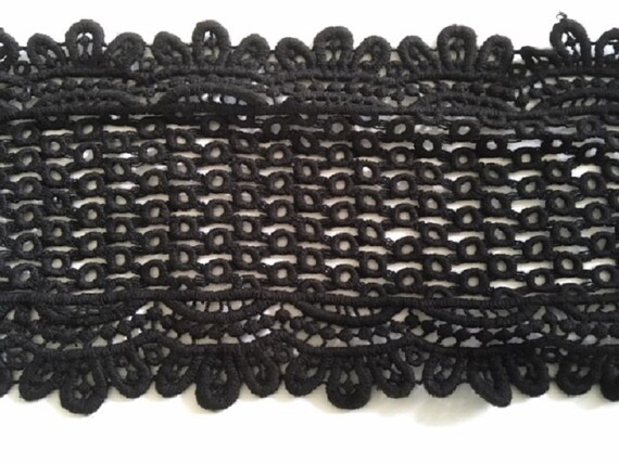 Black Cotton Venice Double Scalloped Lace Trim 5.5/"