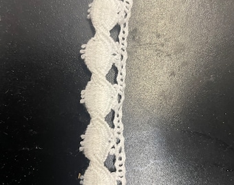 4 Yards white cotton crochet edge lace trim 1/2”