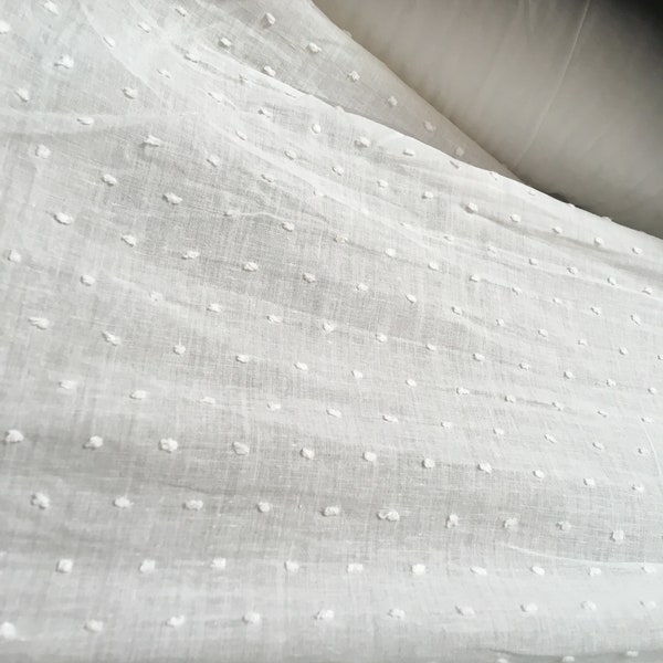 per yard White 100% Cotton Embroidered Swiss Dot Fabrice 56-57”