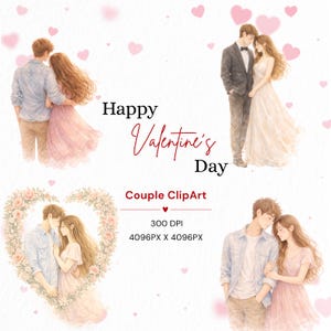 18 Couples Clipart PNG Watercolor Love Illustration Bundle Romantic Couples Floral Heart Frame 300 DPI Printable Digital Download