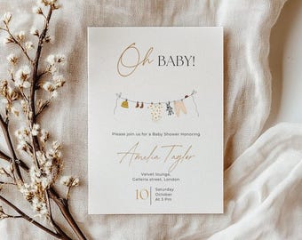 Oh Baby Baby Shower Invitation Editable Neutral Baby Shower Invite Printable Digital Download Minimal Modern Nursery Style