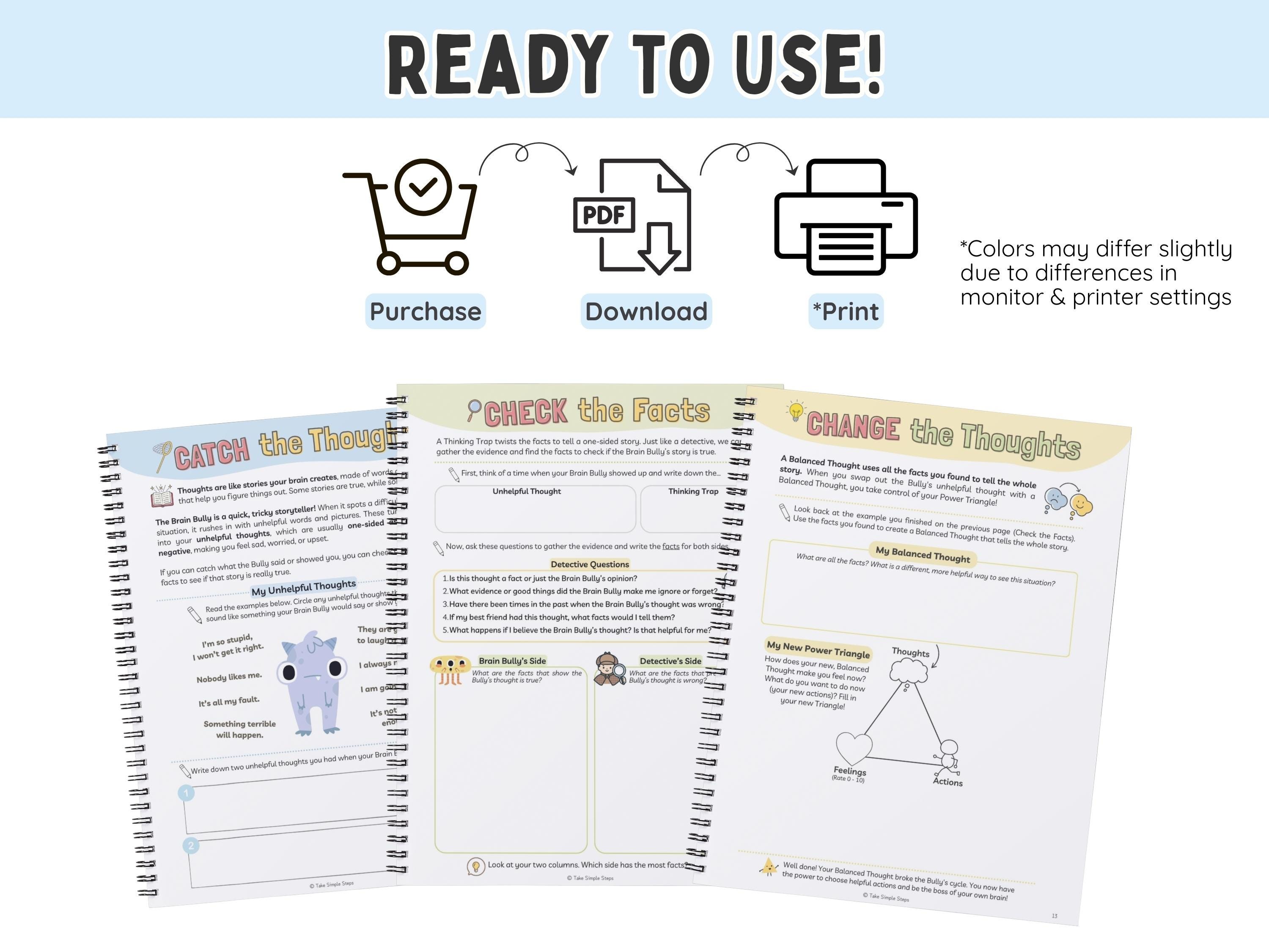 Brain Bullies CBT Workbook for Kids to Catch, Check, Change Unhelpful ...