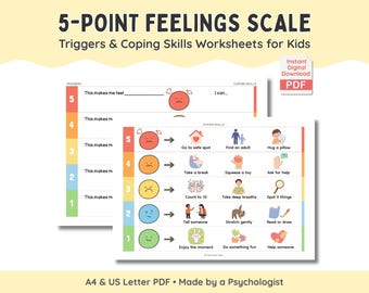 5-Point Feelings Scale: Triggers and Coping Skills Worksheets for Kids Emotional Regulation