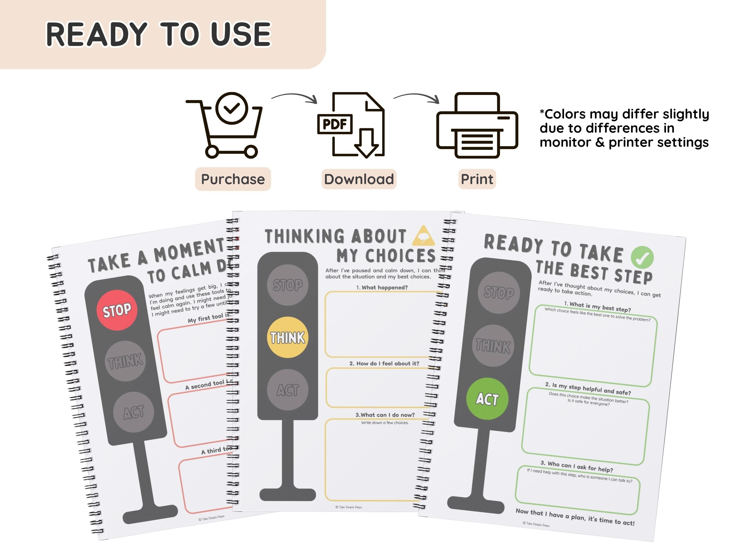 Think Act Autonomy Stop Think Act Toolkit for Kids Impulse Control and Emotional ...