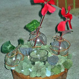 Topiary centerpiece, Zen garden w/ moss, lotus pods, tea lights, fresh flower bubble vases instant centerpiece for any occasion image 4