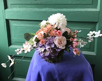 Mother’s Day flower gift! Garden style silk arrangement in mossy pot pastel mixed blooms, bouquet garden wedding natural look centerpiece