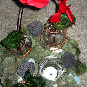 Topiary centerpiece, Zen garden w/ moss, lotus pods, tea lights, fresh flower bubble vases instant centerpiece for any occasion image 3