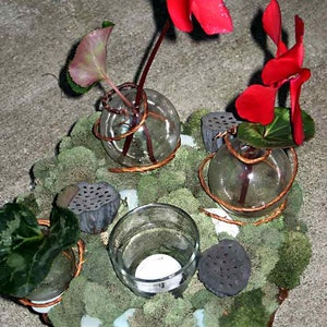 Topiary centerpiece, Zen garden w/ moss, lotus pods, tea lights, fresh flower bubble vases instant centerpiece for any occasion image 5