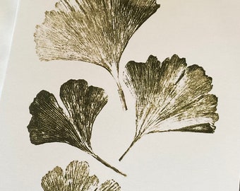 Botanical stationery, 5 ginkgo note cards, gift under 20, original print, ready to ship