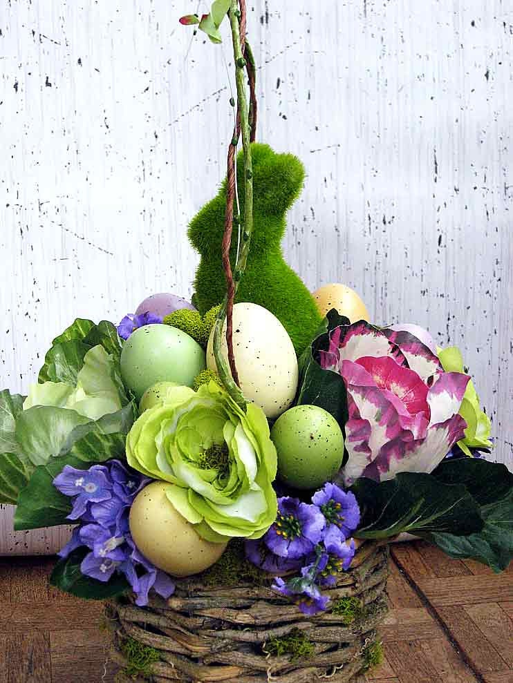 Easter Bunny Centerpiece Basket W/cabbages Eggs Springtime - Etsy