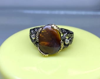 Natural 925 Handmade Fire Agate Sterling Silver Ring: Unisex Gemstone Jewelry size-10×14mm.